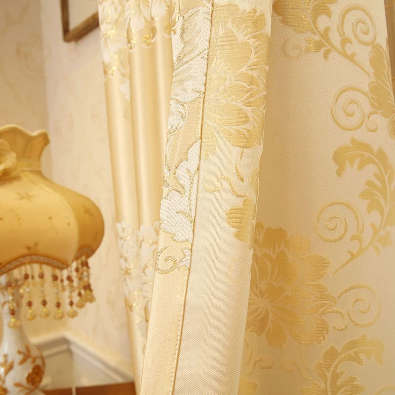 ELKCA Luxury Gold Floral Curtains for Bedroom Jacquard Window Curtains for Living Room,Grommet Top,2 Panels(Floral-Golden,52 by 84 inch Long) - Image 4